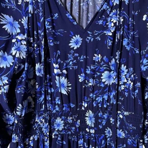 Gap Relaxed Smocked Splitneck Mini Dress Large Ditsy Floral FairyGoth Fe… - Picture 4 of 9